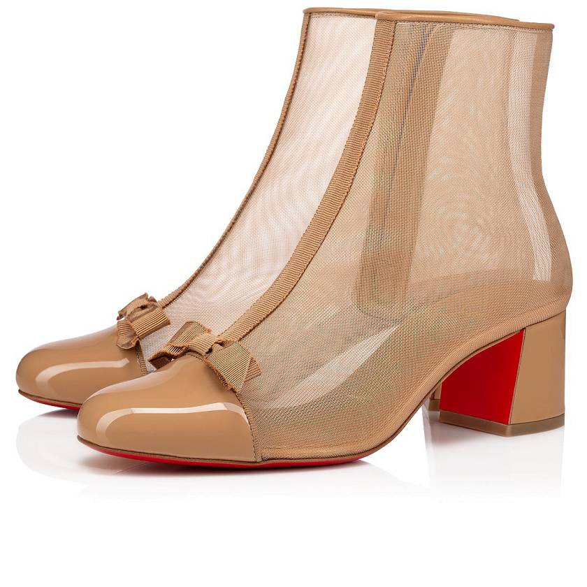 Women's Christian Louboutin Checkypoint Booty 55mm Patent Booties - Nude 3 [0592-637]